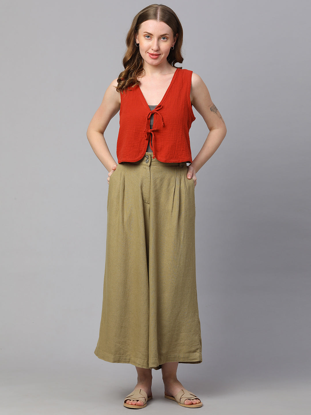 Women's Rust Cotton Regular Fit Waistcoat