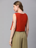 Women's Rust Cotton Regular Fit Waistcoat