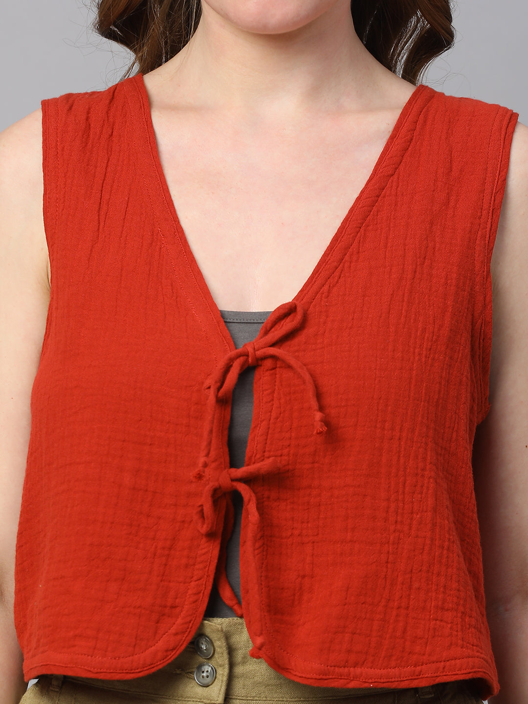 Women's Rust Cotton Regular Fit Waistcoat