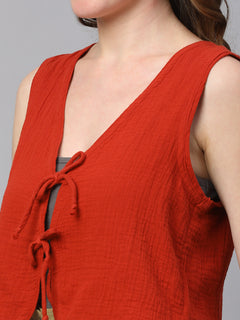 Women’s Cotton Regular Fit Waistcoat Rust