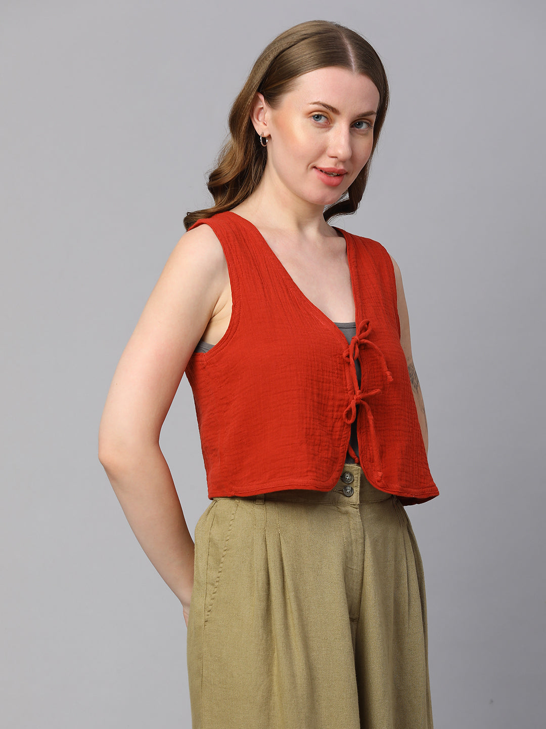 Women's Rust Cotton Regular Fit Waistcoat