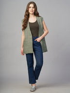 Women's Olive 100% Linen Boxy Fit Waistcoat