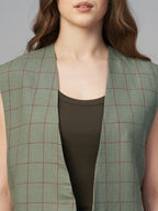 Women's Olive 100% Linen Boxy Fit Waistcoat