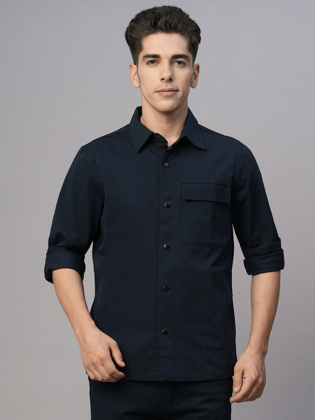 Men's Navy Cotton Elastane Regular Fit Jacket