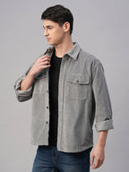 Men's Corduroy Grey 100% Cotton Regular Fit Jackets
