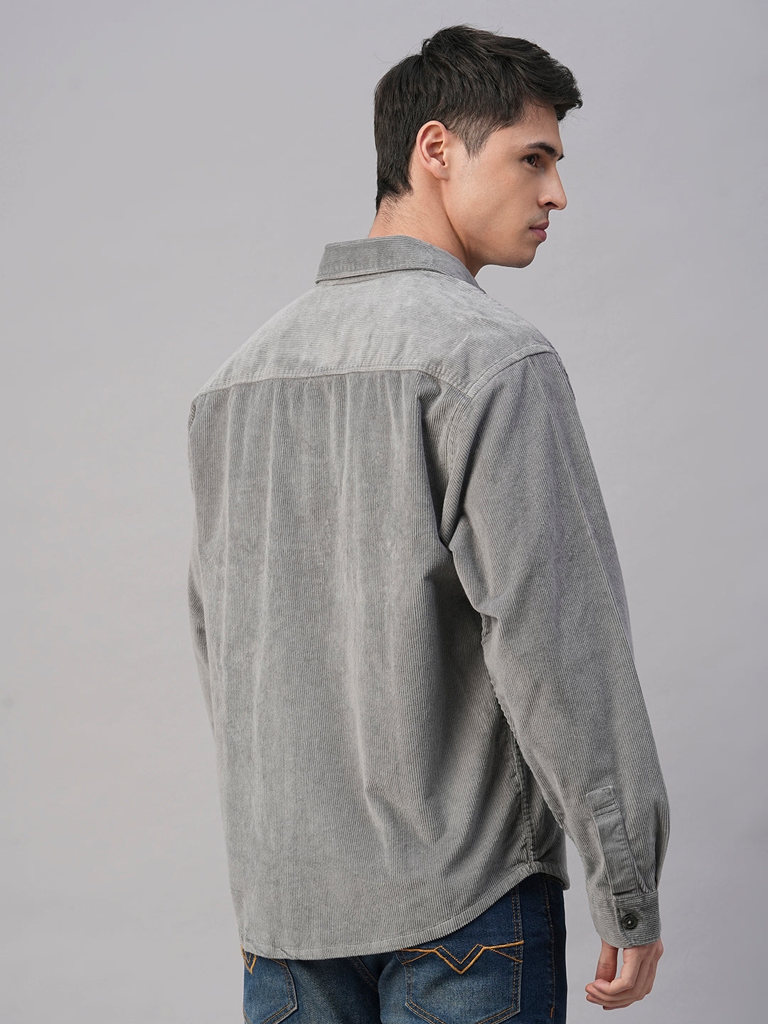 Men's Corduroy Grey 100% Cotton Regular Fit Jackets