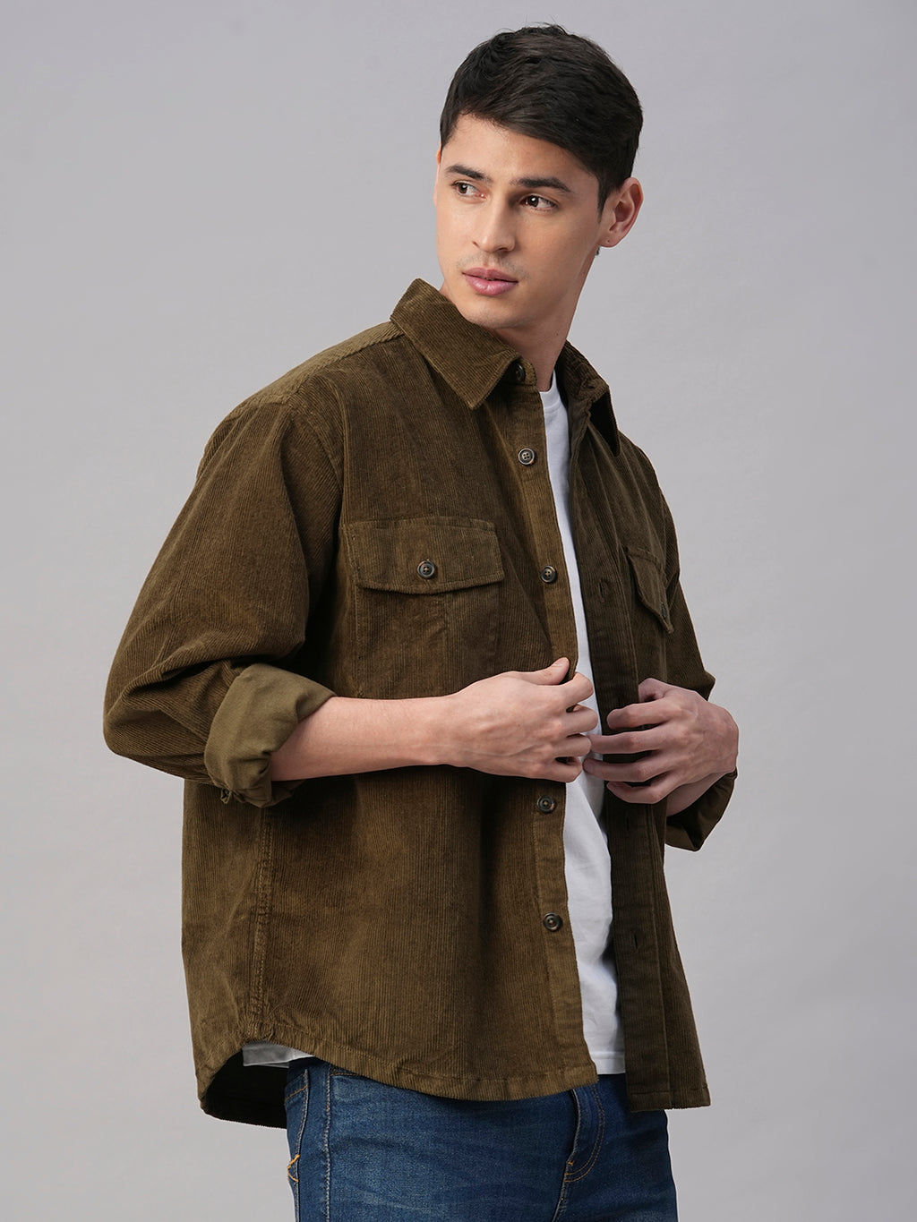 Men's Corduroy Olive 100% Cotton Regular Fit Jackets