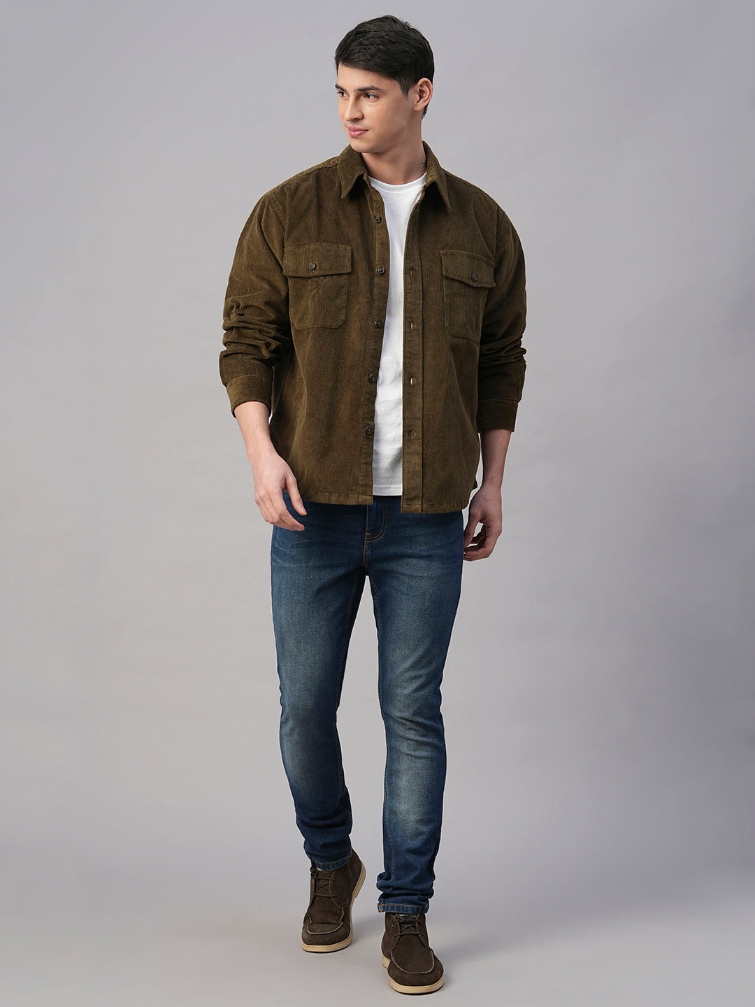 Men's Olive Cotton Regular Fit Jackets