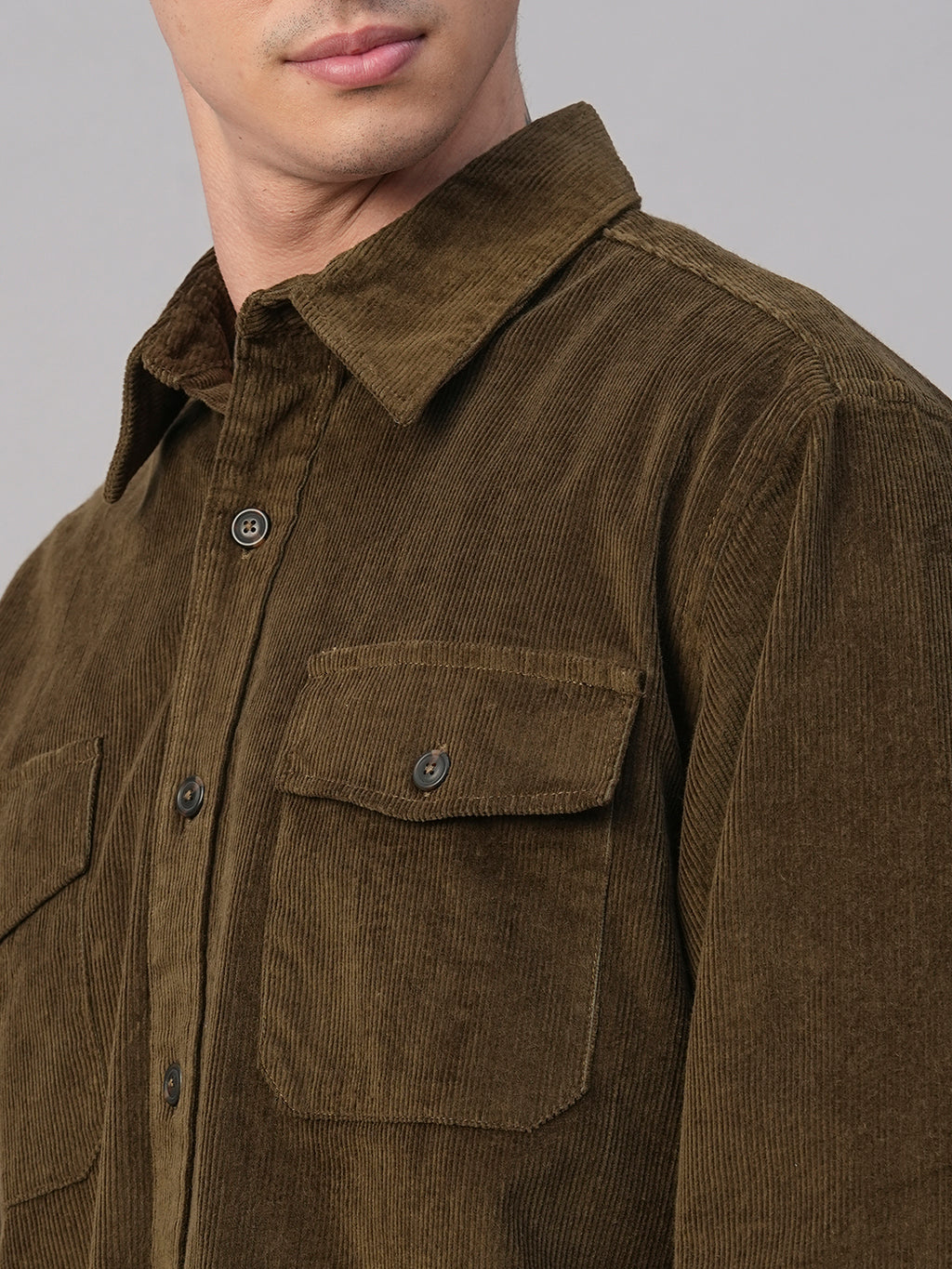 Men's Corduroy Olive 100% Cotton Regular Fit Jackets