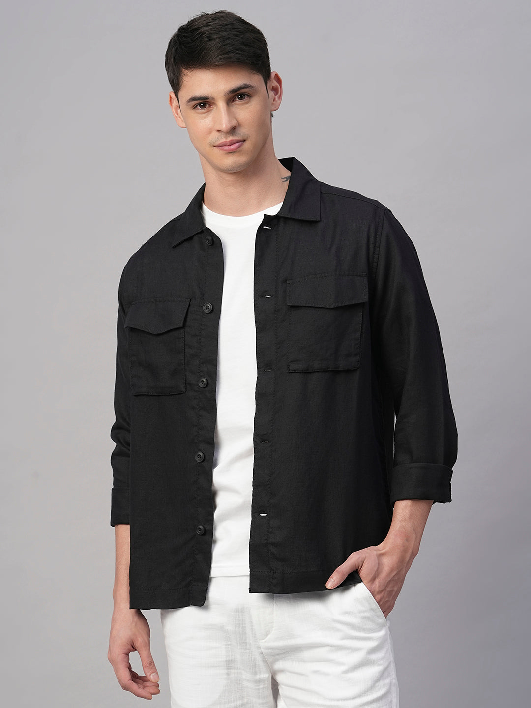 Men's Black 100% Linen Regular Fit Jacket