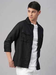 Men's Pure Linen Regular Fit Light Weight Summer Jacket Black