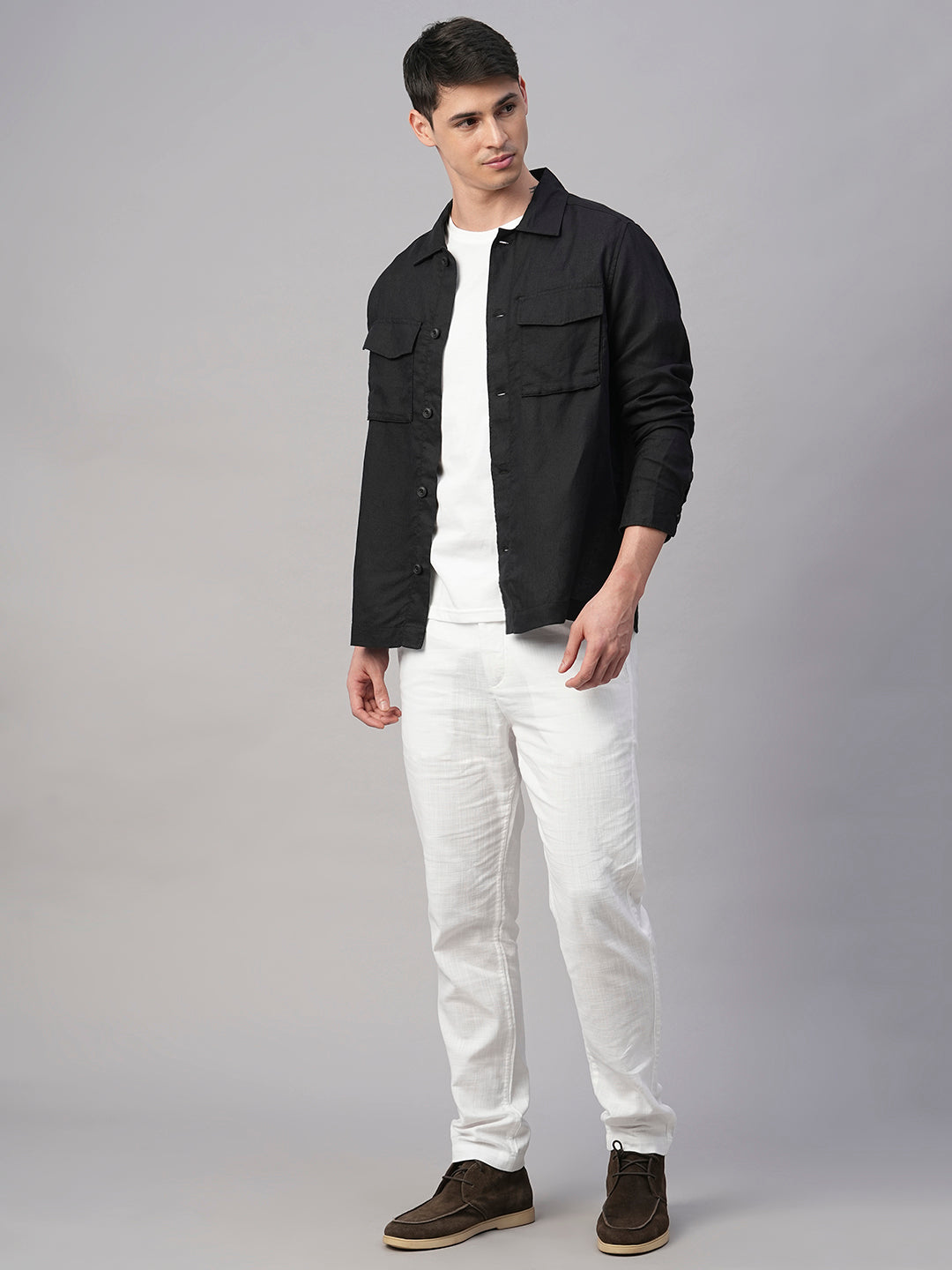 Men's Black 100% Linen Regular Fit Jacket