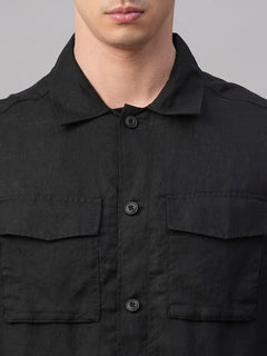 Men's Pure Linen Regular Fit Light Weight Summer Jacket Black
