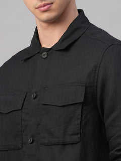 Men's Pure Linen Regular Fit Light Weight Summer Jacket Black