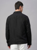Men's Black Pure Linen Regular Fit Light Weight Summer Jacket