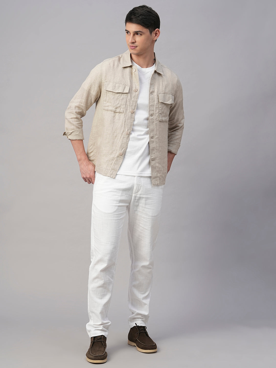 Men's Natural Pure Linen Regular Fit Light Weight Summer Jacket