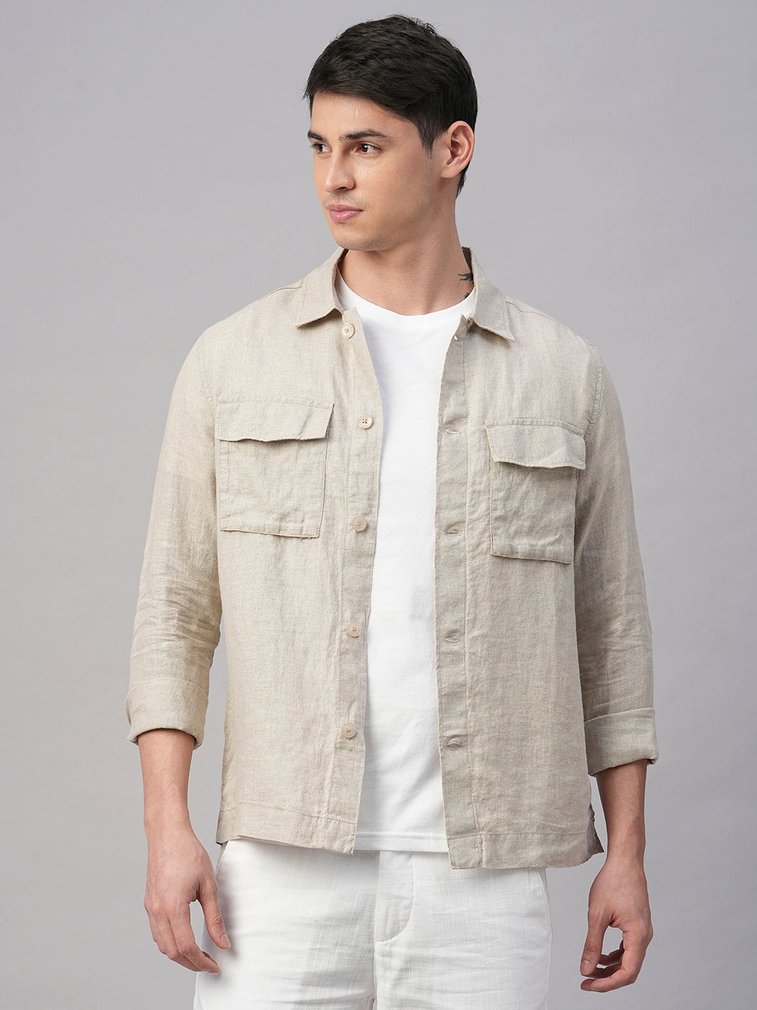 Men's Natural Pure Linen Regular Fit Light Weight Summer Jacket