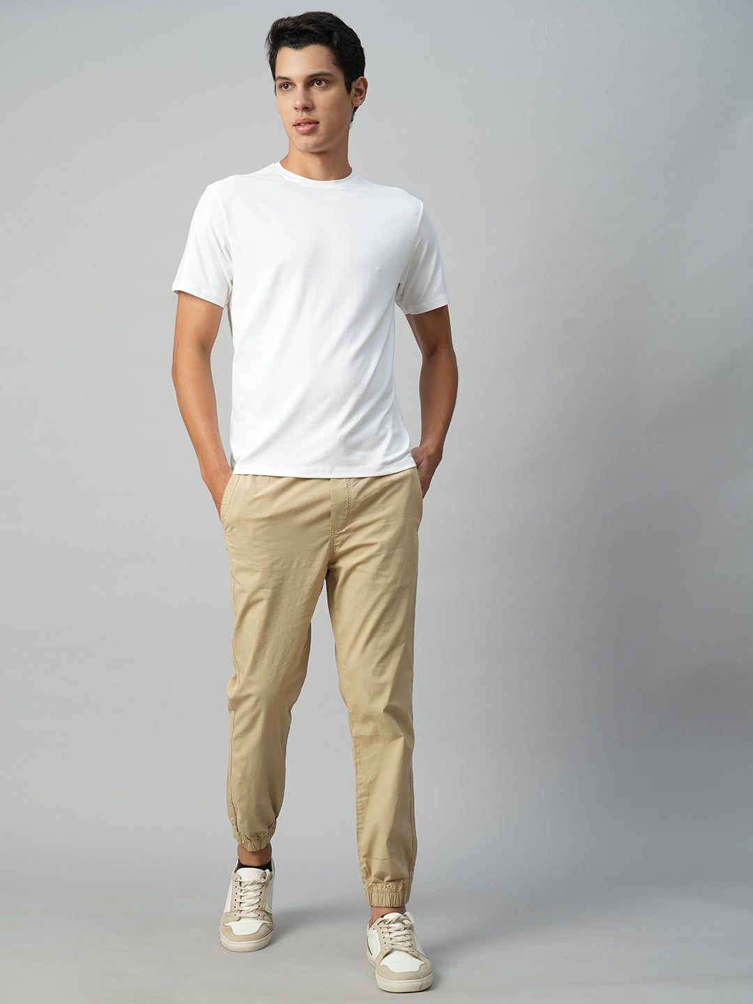Men's Cotton Lycra Khaki Regular Fit Jogger