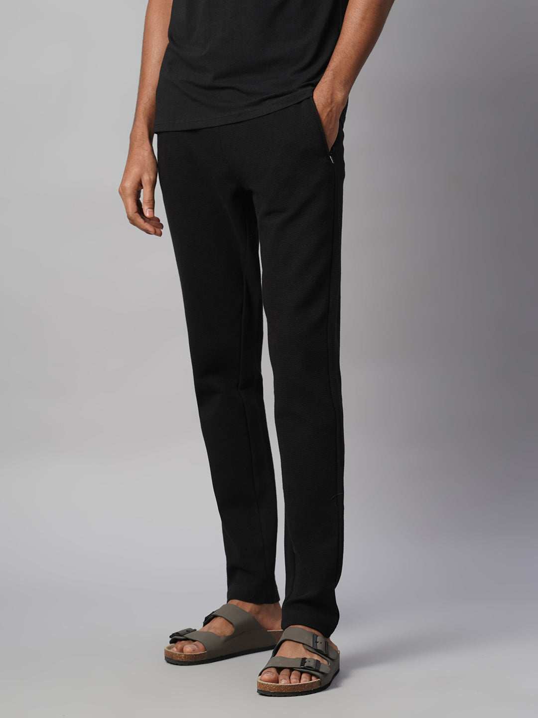 Men's Black 100% Cotton Regular Fit Knit pant