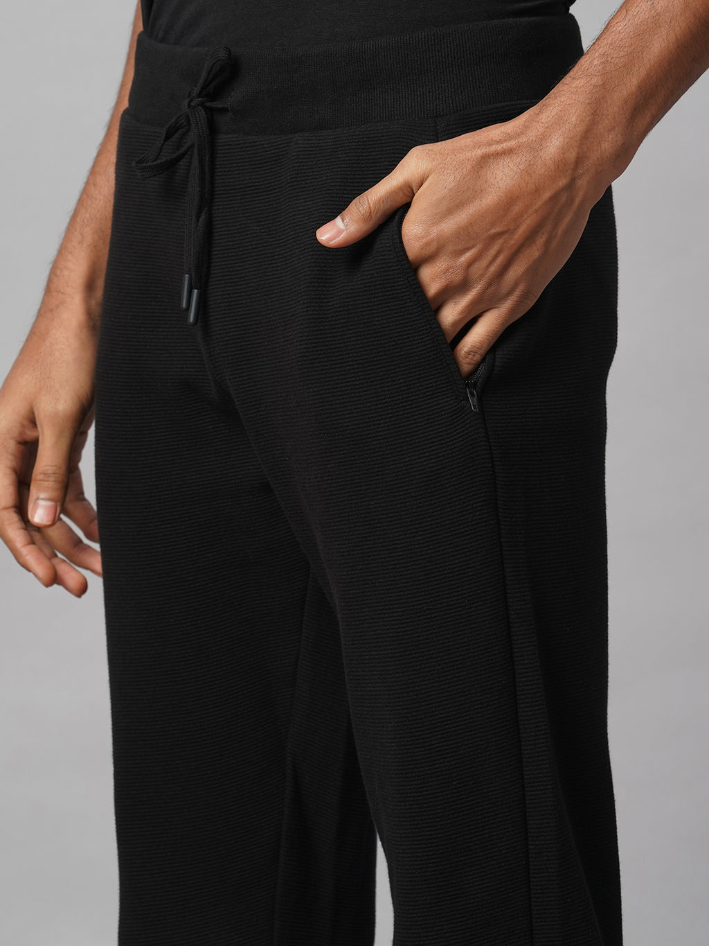 Men's Black 100% Cotton Regular Fit Knit pant