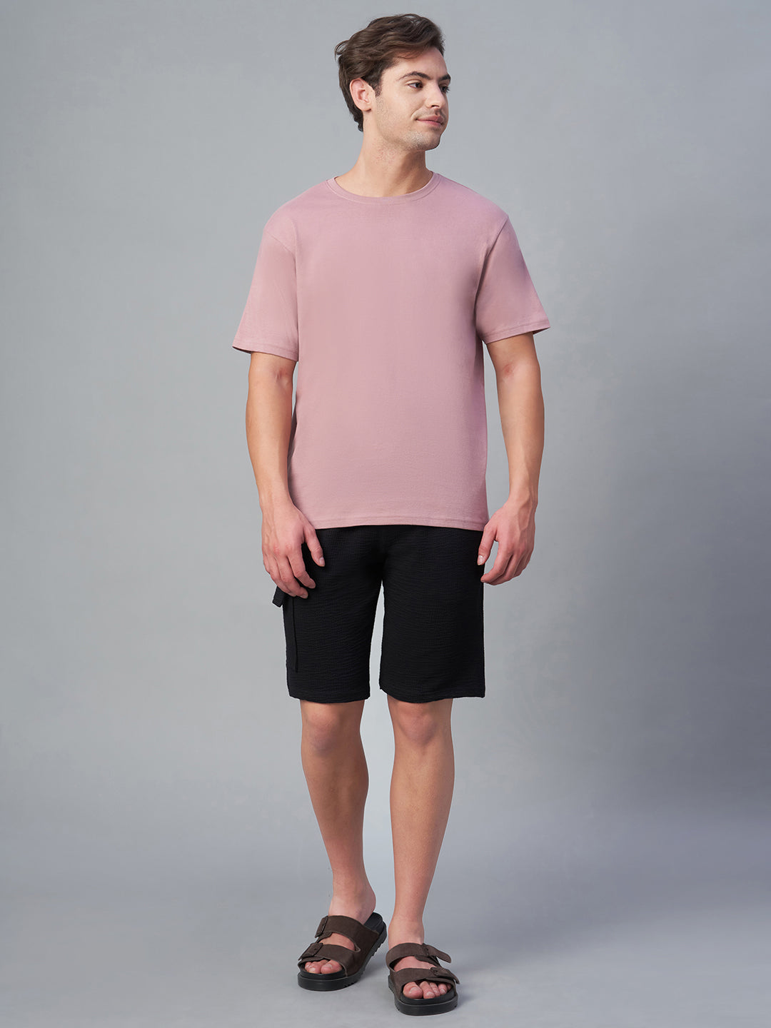 Men's Black Cotton Elastane Regular Fit Knit Shorts