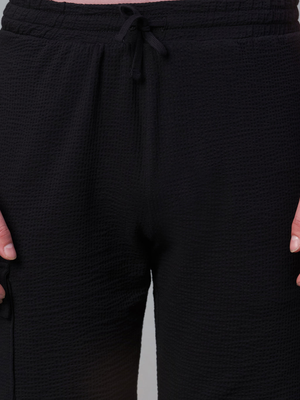 Men's Black Cotton Elastane Regular Fit Knit Shorts