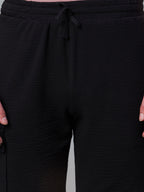 Men's Black Cotton Elastane Regular Fit Knit Shorts