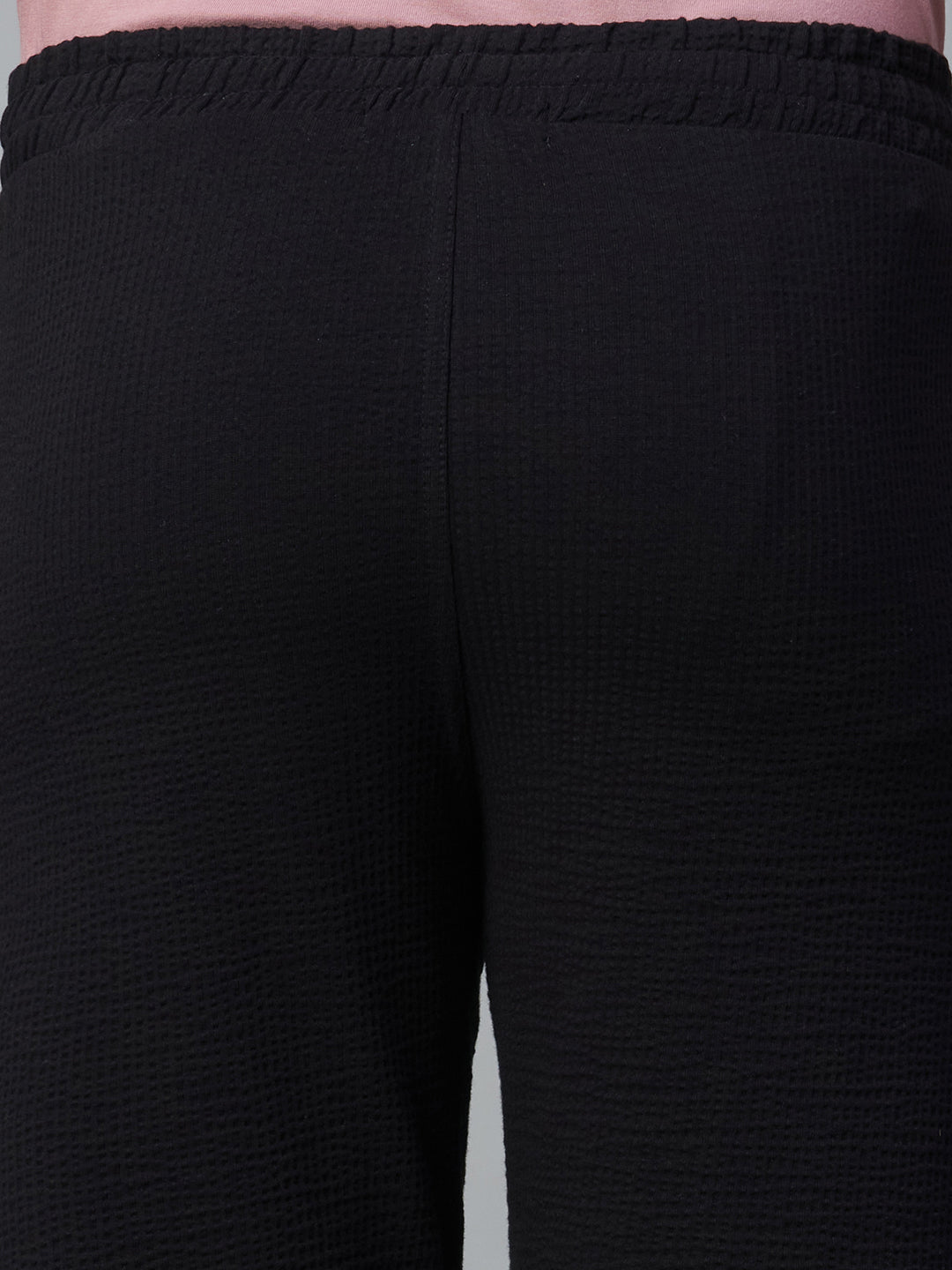 Men's Black Cotton Elastane Regular Fit Knit Shorts