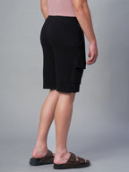 Men's Black Cotton Elastane Regular Fit Knit Shorts