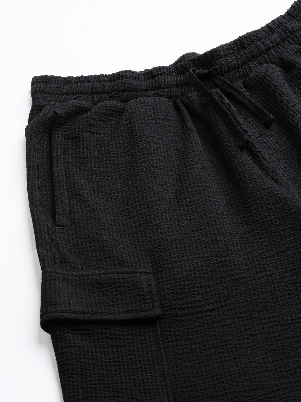 Men's Black Cotton Elastane Regular Fit Knit Shorts