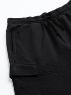 Men's Black Cotton Elastane Regular Fit Knit Shorts
