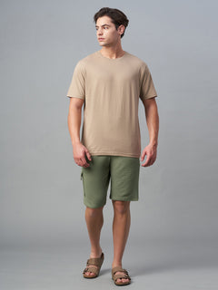 Men's Cotton Elastane Regular Fit Knit Shorts Olive