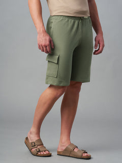 Men's Cotton Elastane Regular Fit Knit Shorts Olive