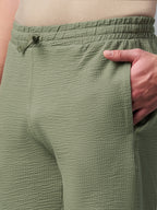 Men's Olive Cotton Elastane Regular Fit Knit Shorts