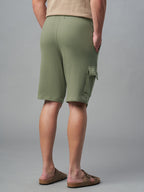 Men's Olive Cotton Elastane Regular Fit Knit Shorts