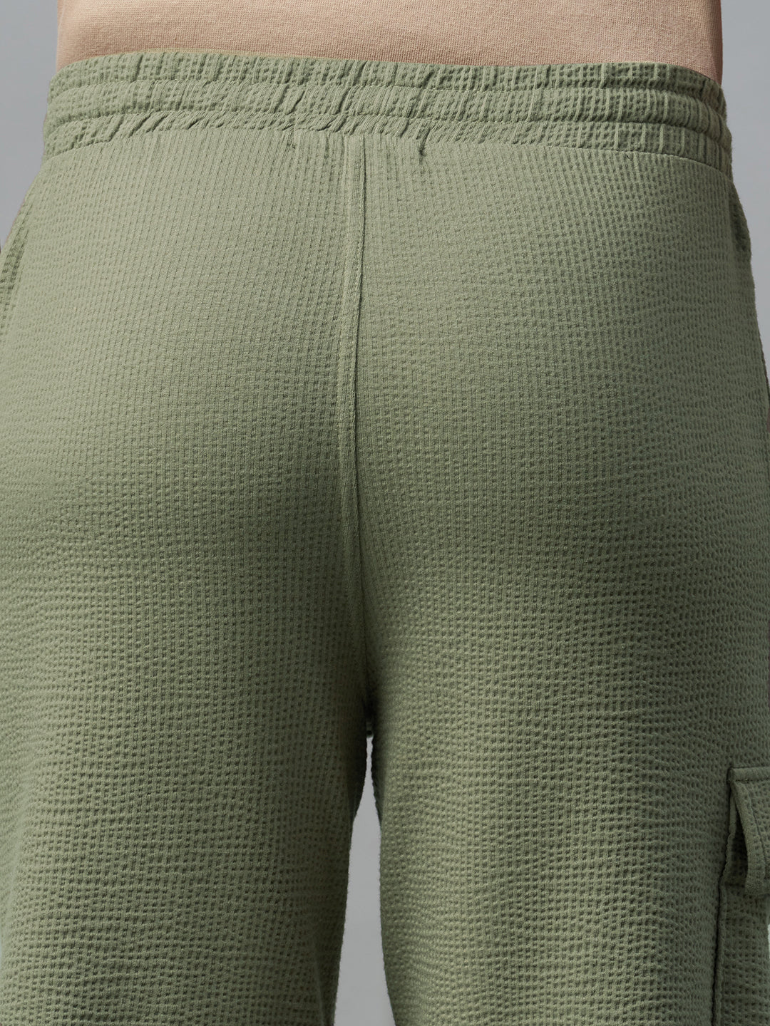 Men's Olive Cotton Elastane Regular Fit Knit Shorts