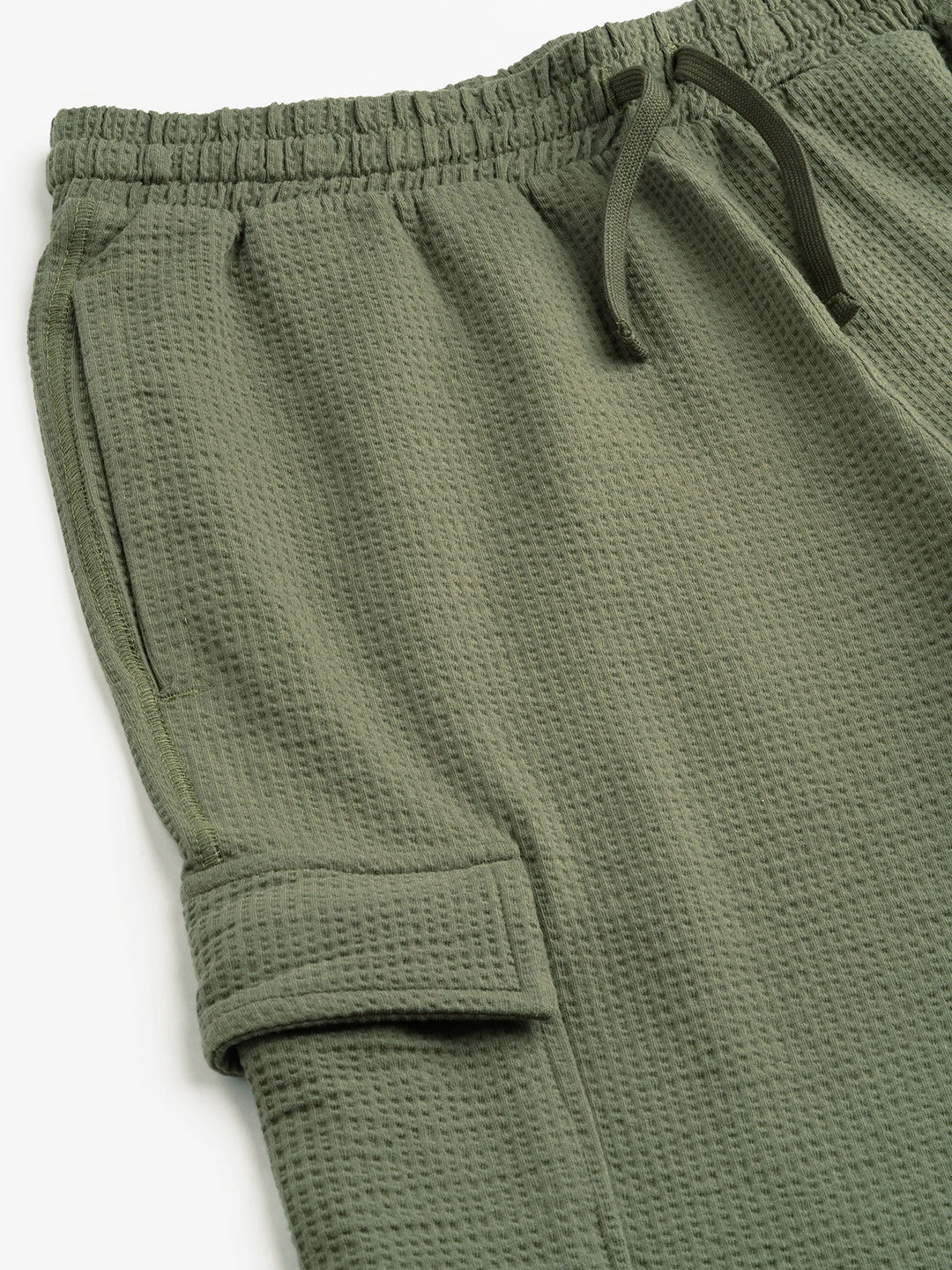 Men's Olive Cotton Elastane Regular Fit Knit Shorts