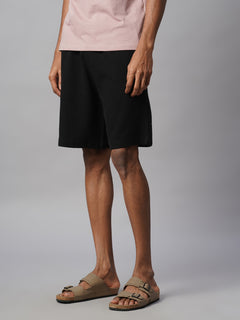 Men's 100% Cotton Regular Fit Knit Shorts Black