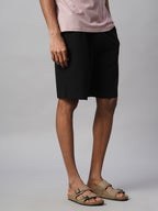 Men's Black 100% Cotton Regular Fit Knit Shorts