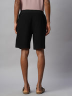 Men's Black 100% Cotton Regular Fit Knit Shorts