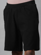 Men's Black 100% Cotton Regular Fit Knit Shorts