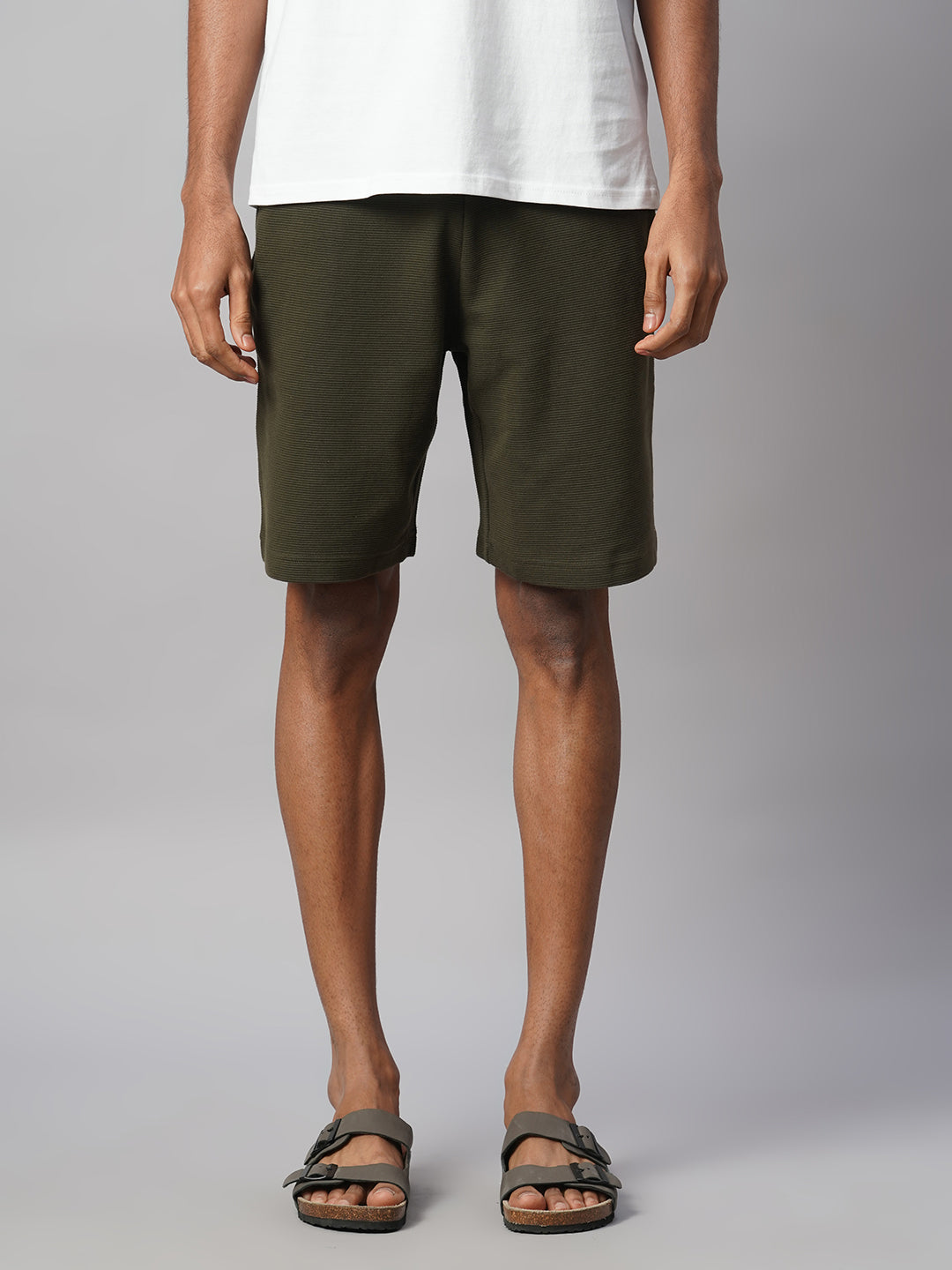 Men's Green 100% Cotton Regular Fit Knit Shorts