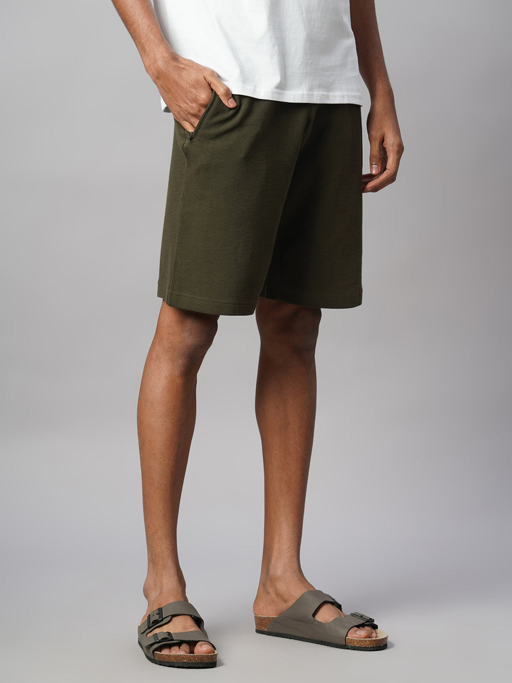 Men's Green 100% Cotton Regular Fit Knit Shorts