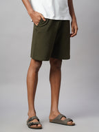 Men's Green 100% Cotton Regular Fit Knit Shorts