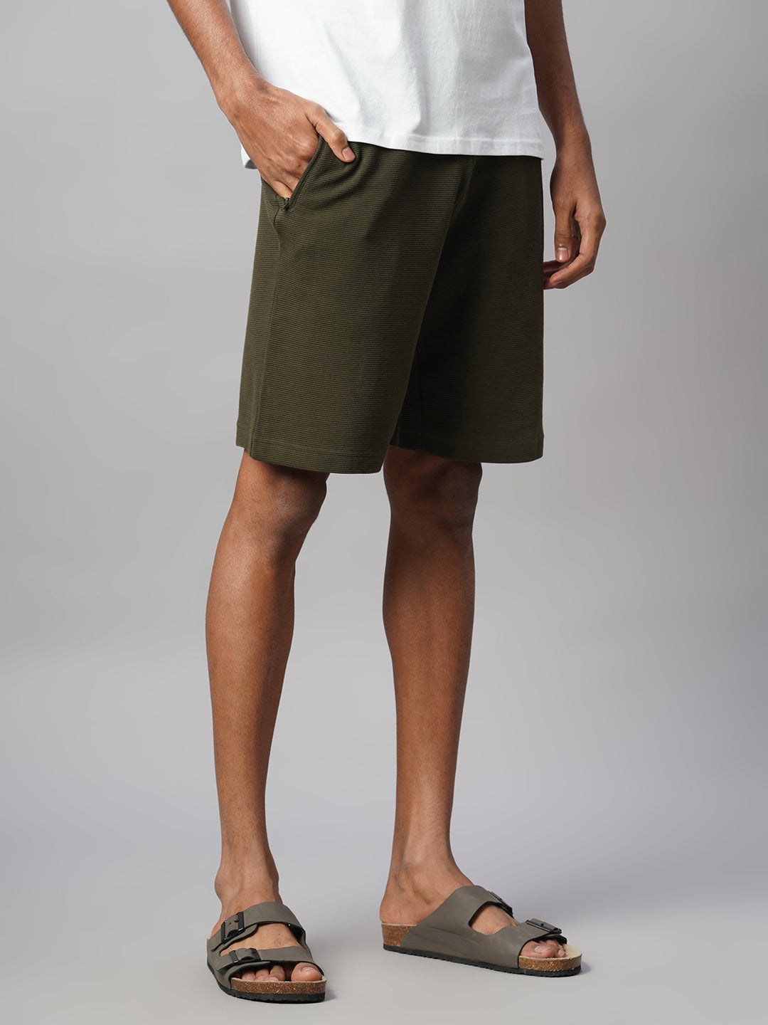 Men's Green 100% Cotton Regular Fit Knit Shorts