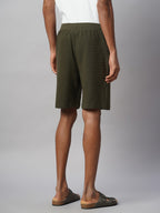Men's Green 100% Cotton Regular Fit Knit Shorts