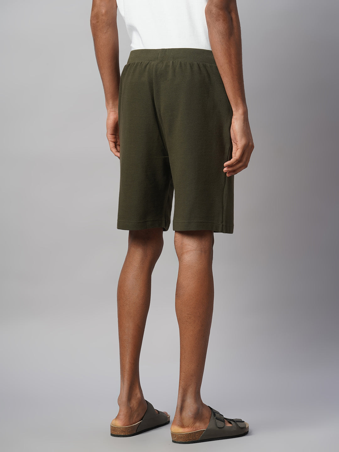 Men's Green 100% Cotton Regular Fit Knit Shorts