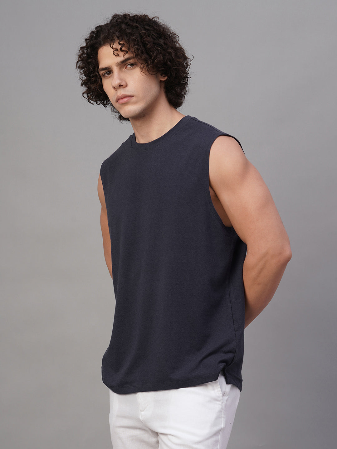 Men's Navy Cotton Bamboo Elastane Regular Fit Knit Vest