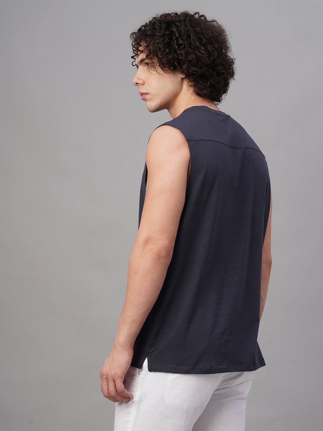 Men's Navy Cotton Bamboo Elastane Regular Fit Knit Vest