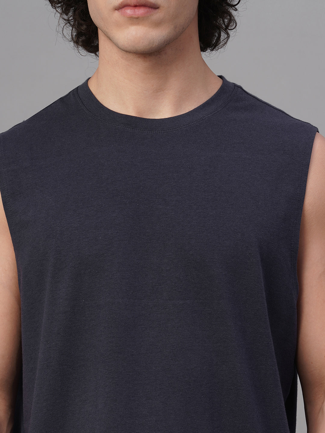 Men's Navy Cotton Bamboo Elastane Regular Fit Knit Vest